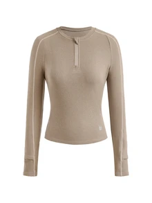 In My Nature Women's Half-Zip Long Sleeve Outdoor T-Shirt - Camel - View 14