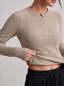 In My Nature Women's Half-Zip Long Sleeve Outdoor T-Shirt - Camel - View 2