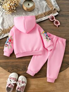 THE POWERPUFF GIRLS X SHEIN 2pcs Baby Girls Cartoon Graphic Print Hooded Long Sleeve Sweatshirt & Pants Set Pink Casual Daily Wear Spring Autumn - Multicolor - View 2
