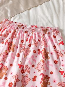 青少年女孩蝴蝶結印花長袖單排扣上衣與長褲家居服套裝 秋冬款 - 淺粉色 - 查看 7