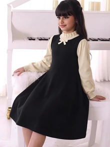 SHEIN 青少年女孩優雅修身針織洋裝，休閒極簡舒適百搭秋冬款 - 黑色 - 查看 16
