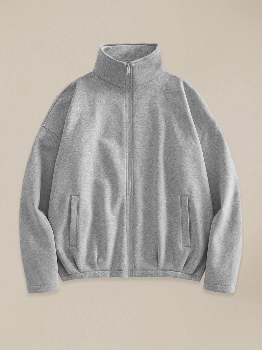 EASEVO Men's Casual Vacation Outdoor Sports College Style Handsome Versatile Open Front Sweatshirt - Light Grey - View 1