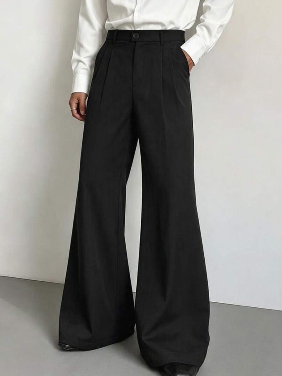 HIMLAND Men's Solid Color Flare Pants Halloween Christmas Winter Party Autumn - Black - View 1