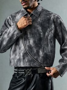ROMWE MEN Men's Distressed Wasteland Style Structured Loose Jacket - Grey - View 6
