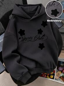 SHEIN Coolqubz 青少年男孩極簡街頭風寬鬆小印花圓領針織毛衣，舒適面料，獨特版型，秋季派對灰色 - 深灰色 - 查看 7