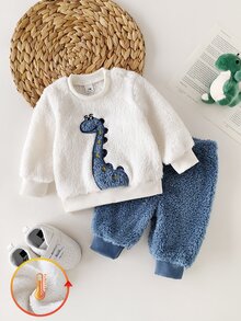 SHEIN Newborn Baby Boy Cute Casual Patchwork Top And Pants Set - Blue - View 10