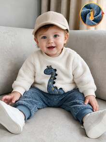 SHEIN Newborn Baby Boy Cute Casual Patchwork Top And Pants Set - Blue - View 4