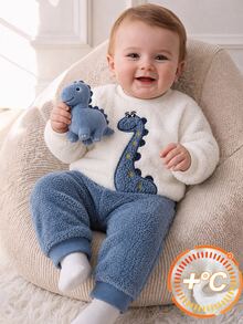 SHEIN Newborn Baby Boy Cute Casual Patchwork Top And Pants Set - Blue - View 6