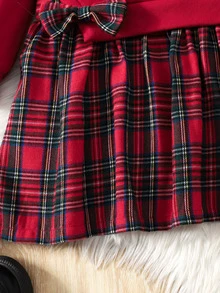 SHEIN Tween Girl Tween Girls Kids Autumn/Winter Cute Colorblock Long Sleeve Dress, Red Dress, Red Sweatshirt, Christmas Dress, For Daily, Party, School - Red - View 8