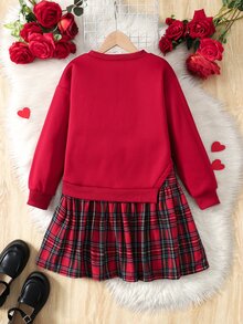 SHEIN Tween Girl Tween Girls Kids Autumn/Winter Cute Colorblock Long Sleeve Dress, Red Dress, Red Sweatshirt, Christmas Dress, For Daily, Party, School - Red - View 6