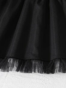 SHEIN Young Girls' Contrast Mesh Elastic Waist Skirt, Comfortable, Stylish, Elegant, Sweet, And Cute, A Must - Have For Daily And Outings. - Black - View 5
