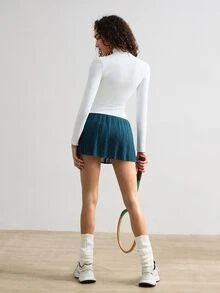 VARSIVA Women's Zipper Long Sleeve Top And Pleated Skort Sports Set - Multicolor - View 9