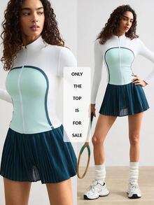 VARSIVA Women's Zipper Long Sleeve Top And Pleated Skort Sports Set - Multicolor - View 14