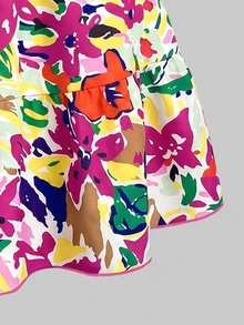 SHEIN Tween Girls 2pcs Pack Spaghetti Strap Dress, Vibrant Floral Print & Hot Pink Solid Ruffle Tiered Hem Summer Beach Vacation Cami Dresses For Kids - Hot Pink - View 7