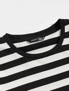 SWAVVY Men Round Neck Color Block Striped Long Sleeve Tee, Fashion, Boyfriend Gift, For Going Out, Summer, For Fall, Couple Things - Black and White - View 4