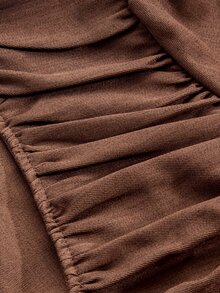 SHEIN Elegant Casual Solid Color Woven Long Sleeve Maternity Dress Fall Photoshoot Brown - Coffee Brown - View 10