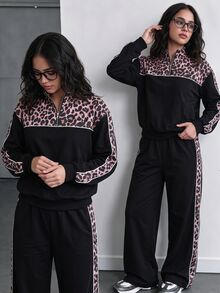 SHEIN Tween Girls Fall Outfits Fall 2pcs/Set Two Pieces Stylish Casual Athletic Black Stand-Up Collar Jacket And Trousers Set, Chic - Black - View 1