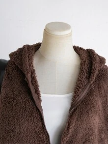 SHEIN Teen Girl Zip Up Casual Daily Hooded Sweatshirt Halloween Autumn Fall - Brown - View 6