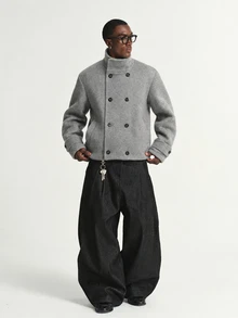 STYNVO Men's Solid Color Long Sleeve Double-Breasted Casual Overcoat - Grey - View 4
