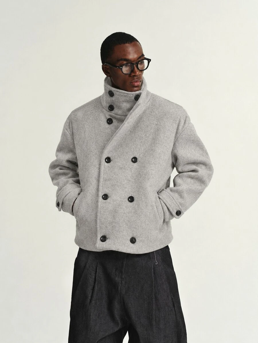 STYNVO Men's Solid Color Long Sleeve Double-Breasted Casual Overcoat - Grey - View 1