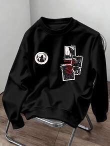 Chillumni Men's ROCK BAND American Vintage Streetwear Graphic Rock Collage Print, Rock Culture, Rebellious Style Pullover Sweatshirt School Black And Red Fall - Black - View 1