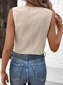 Easowa Women's Solid Color Single-Breasted Casual Vest Shirt Fashion Sleeveless Fall , Autumn/Winter - Khaki - View 5