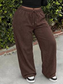 Slaydiva Plus Size Women's Brown Casual Pants - Autumn Daily Loose Street Style, Versatile All-Match Long Pants, Suitable For Parties, Formal Occasions And Vacation Wear - Brown - View 8
