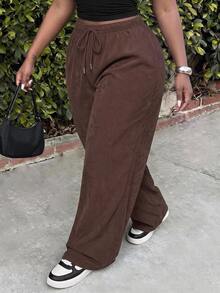 Slaydiva Plus Size Women's Brown Casual Pants - Autumn Daily Loose Street Style, Versatile All-Match Long Pants, Suitable For Parties, Formal Occasions And Vacation Wear - Brown - View 5