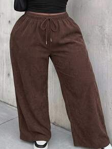 Slaydiva Plus Size Women's Brown Casual Pants - Autumn Daily Loose Street Style, Versatile All-Match Long Pants, Suitable For Parties, Formal Occasions And Vacation Wear - Brown - View 3