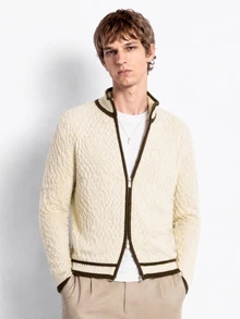 Manfinity CasualKnits Men's Colorblock Casual Versatile Daily Wear Cardigan - Apricot - View 1