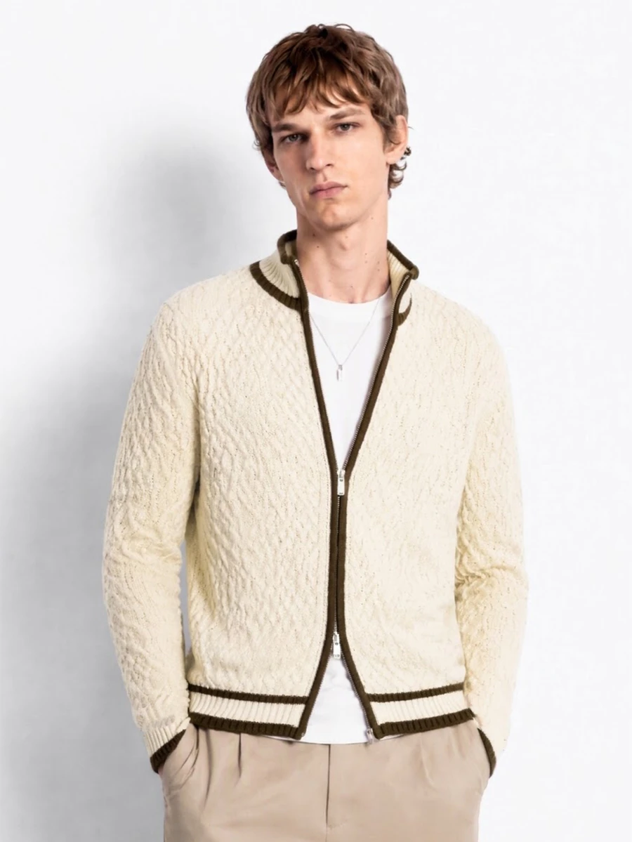 Manfinity CasualKnits Men's Colorblock Casual Versatile Daily Wear Cardigan - Apricot - View 1