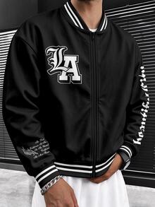 HypeHours Men's Letter Print Zip-Up Long Sleeve Jacket - Multicolor - View 1