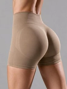 CourtClass CourtClass Seamless Wideband Waist Sports Shorts Biker Shorts Spandex Shorts Legging Shorts Stretchy Shorts - Mocha Brown - View 4