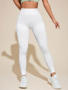 CourtClass CourtClass Women Solid Color High Waist Casual Fitness Workout Leggings, Sports Yoga Pants - White - View 3