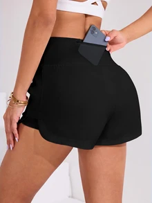 CourtClass CourtClass Active Women's Black Mini Workout Shorts With Functional Pocket And Flexible Fit High Waist Gym Shorts - Black - View 3