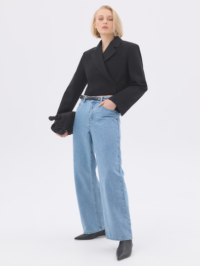 KÆRIA Hus Cropped High-Rise Wide-Leg Jeans - Cotton Denim - 90's Blue Wash - Vintage, Wide-Leg Denim, Minimal