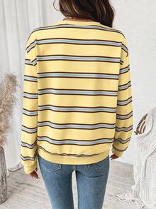 SHEIN LUNE 女款冬季服飾 教會穿搭上衣 黃色上衣 條紋上衣 外出早午餐野餐穿搭 女款條紋休閒上衣 - 白色 - 查看 6