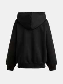 SHEIN 青少年女孩秋季黑色街頭風復古龐克休閒豹紋拉鍊連帽運動外套，連帽衫，套頭衫，大衣，黑色上衣 - 黑色 - 查看 2