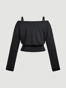 SHEIN MOD Plus Size Short Black Long Sleeve Stretch Knit Lace Trim V-Neck Ruched Wrap Slim Fit Solid Top For Fall Winter Date Night Parties Y2K Coquette Outfits - Black - View 3