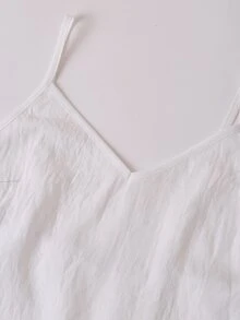 Solivie 3 Piece Linen Women's Solid Color Camisole Top, Shorts And Robe Casual Everyday Set - White - View 7