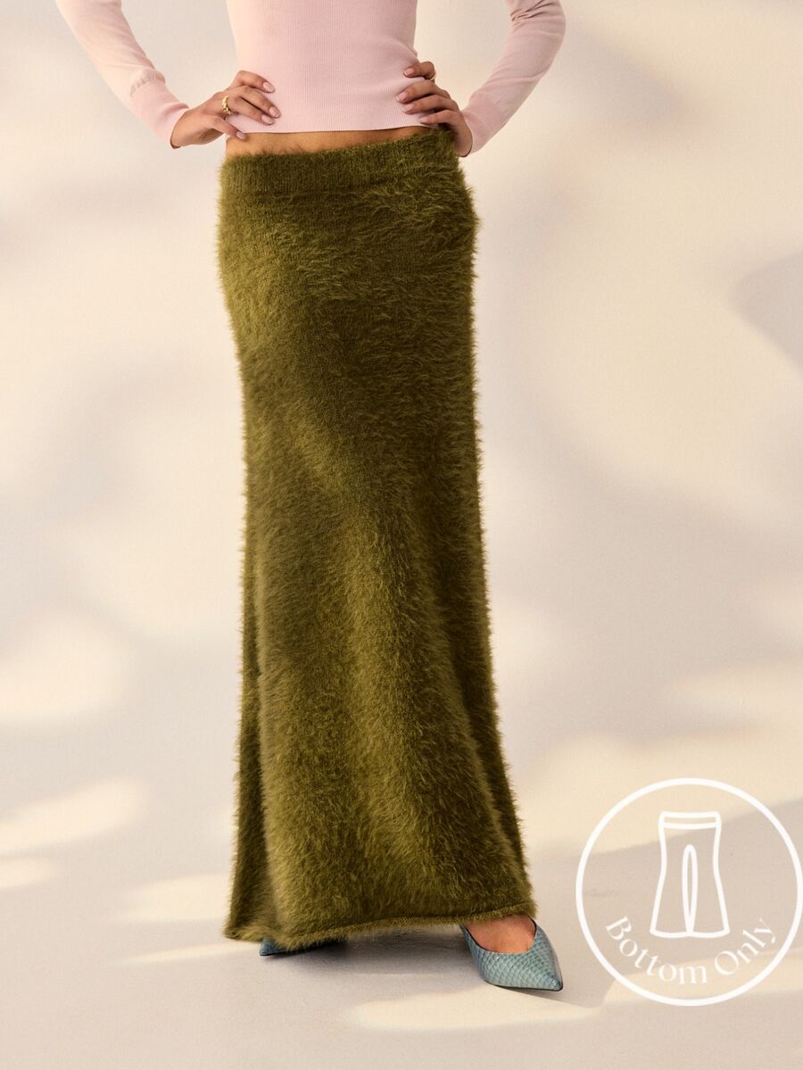 Aralina Women's Chic High Waist Fuzzy Knit Maxi Skirt Perfect For A Party Or Going Out Event Skirt - Dark Green - View 1