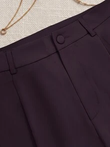 SHEIN Unity Women's Elegant Button Long Sleeve Blazer And Pants Suit Set Office Dinner Dark Purple Fall - Brown - View 6