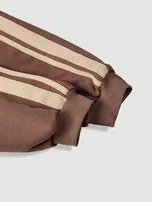 SHEIN MOD كنزة رياضية نسائية مقاس كبير باللون البني بأزرار نابليون وتصميم وهمي من قطعتين، كتل لونية، كاجوال للاستخدام اليومي، مناسبة للمهرجانات والحفلات الموسيقية، خريف/شتاء - بني - مشاهدة 5