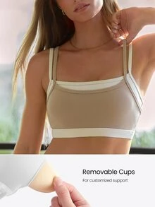 GLOWMODE FeatherFit™ 2-In-1 Removable Padding Mock 2 Piece Design Colorblock Sports Bra With Removable Anti-Slip Cups Yoga Pilates Studio Daily Wear - Volcanic Gray - View 3