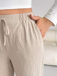 Shapeblank Plus Size Women's Spring And Autumn Fashion Casual Loose Comfortable Tapered Retro Pants, Fall, Simple Style, Women Bottom Winter Fall Solid Khaki - Khaki - View 6