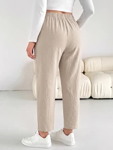 Shapeblank Plus Size Women's Spring And Autumn Fashion Casual Loose Comfortable Tapered Retro Pants, Fall, Simple Style, Women Bottom Winter Fall Solid Khaki - Khaki - View 3