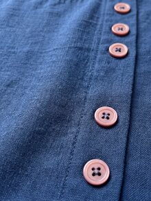 Rusticease Button Detail Round Neck Batwing Sleeve Casual Shirt Women's Summer Cotton Blouses - Navy Blue - View 5