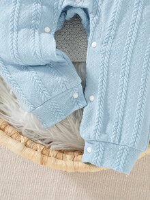 SHEIN Baby Boy Knit Texture Animal Pattern V-Neck Sleeveless Jumpsuit Autumn Fall - Blue and White - View 6