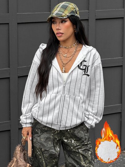 Coolane Women's Fall/Winter Streetwear Casual Sport Going Out Vintage Daily Wear Preppy Graphics Striped Grey Oversized Long Sleeve Hooded Sweatshirt