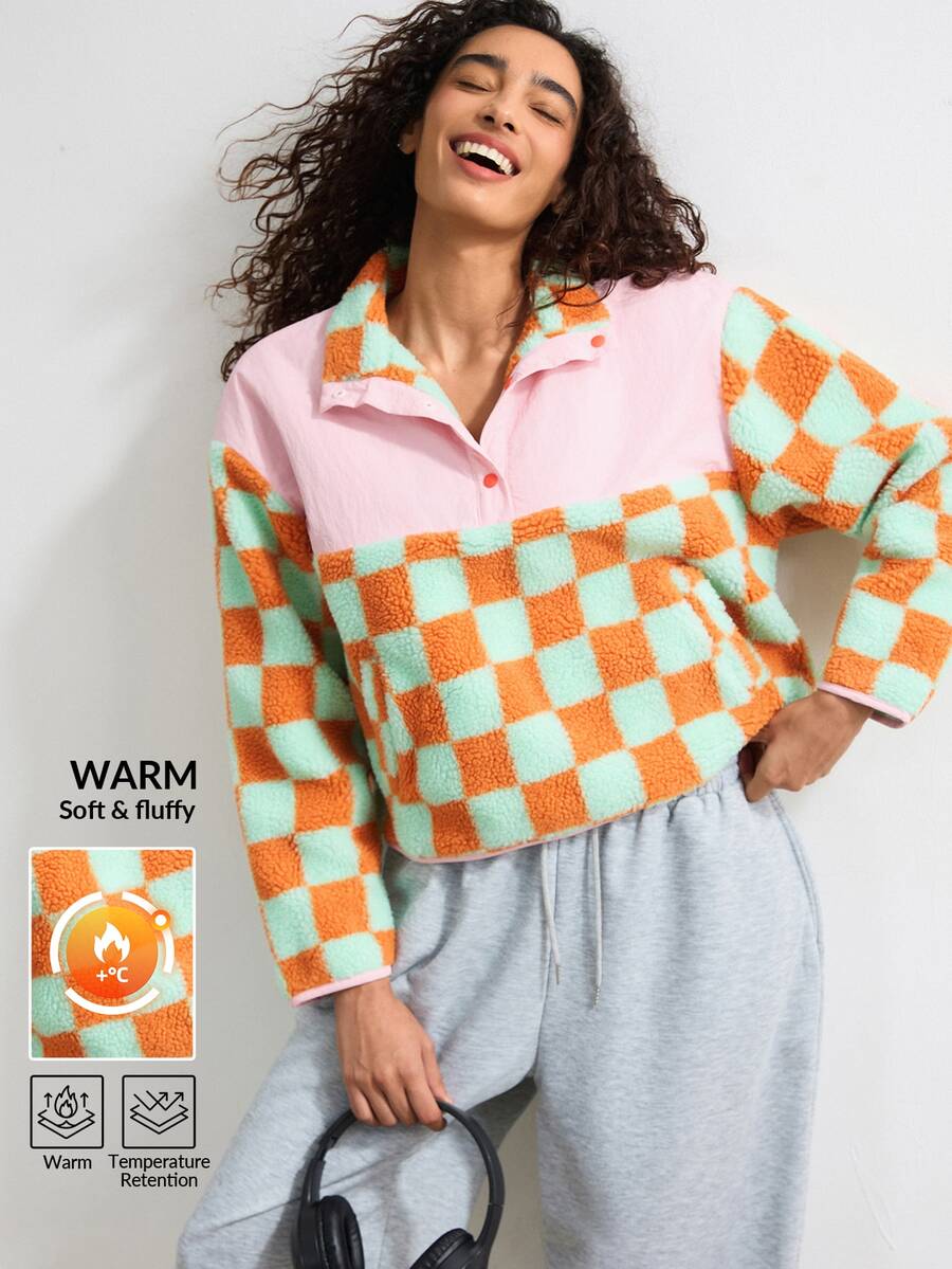 VARSIVA Women's Plaid Colorblock Casual Daily Outdoor Sports Jacket - Multicolor - View 1